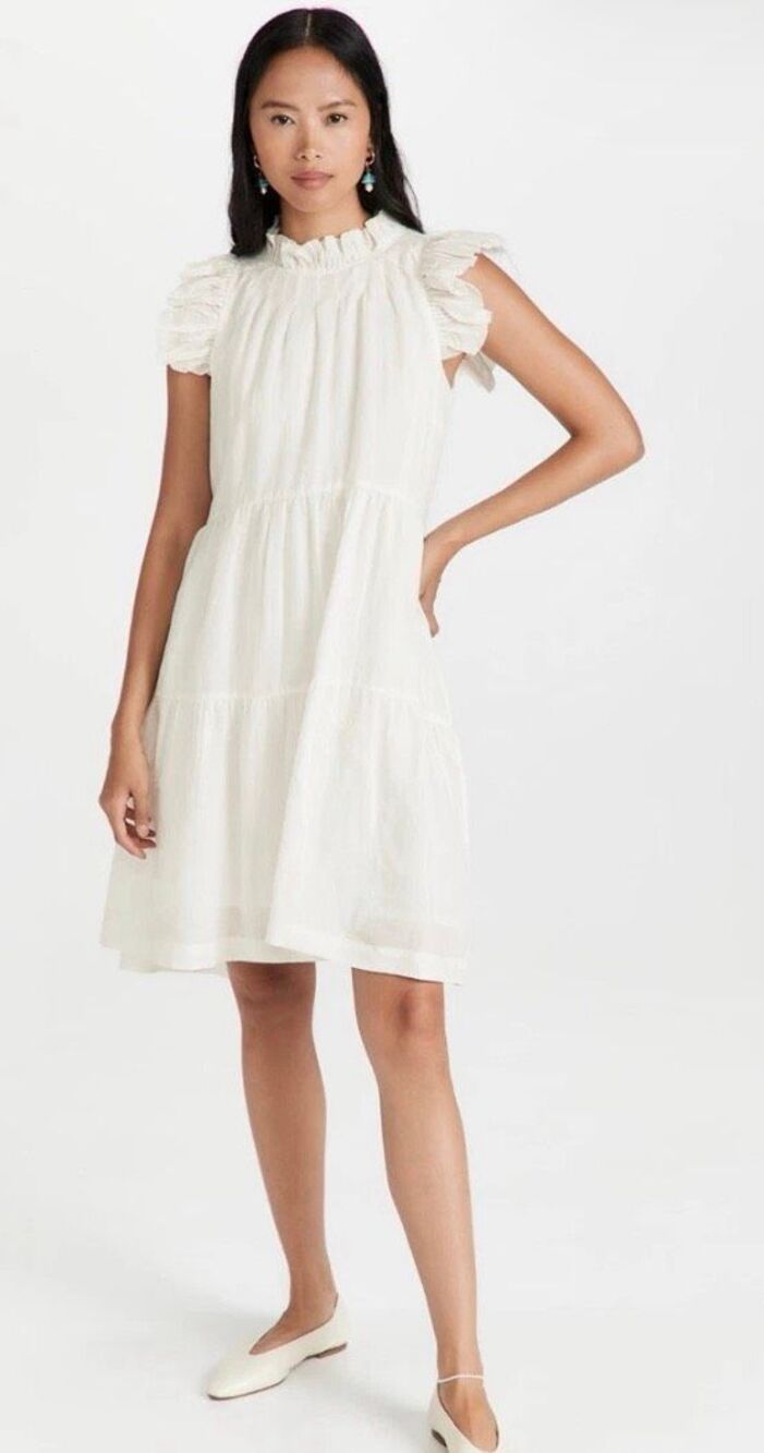 SEA New York Tier Waverly Flutter Sleeve Dress in White NWT Size 12